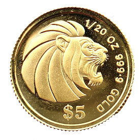 シンガポール ライオン金貨 イエローゴールド 1990年 1/20オンス 1.5g K24 純金 コレクション Gold 美品