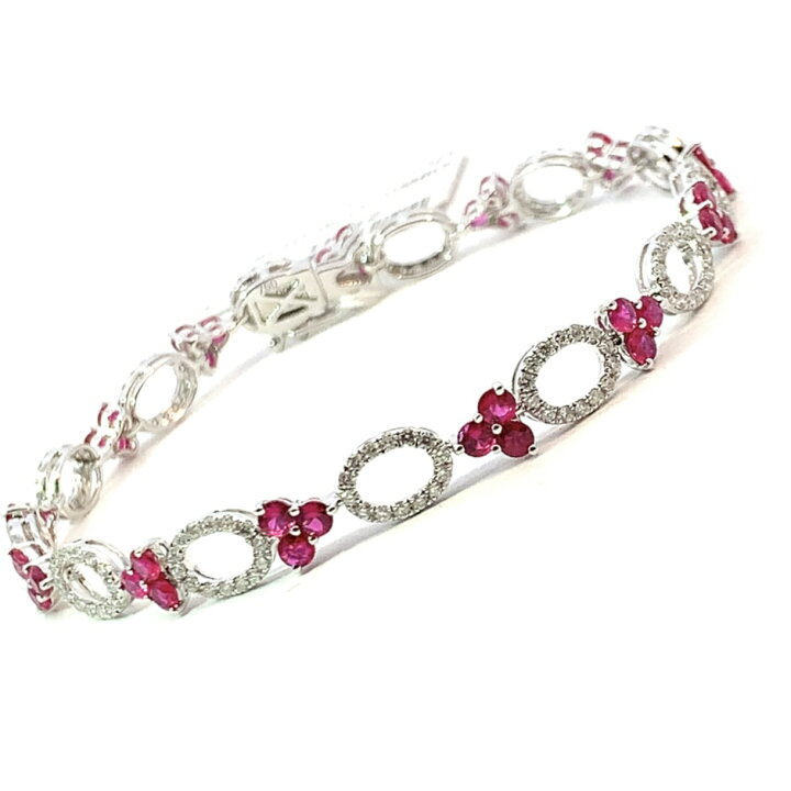 極上品】k18WG ルビー 垂れ 3.63ct ダイヤ 0.43ct ブレスレット 