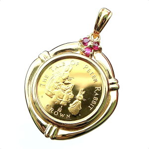 ピーターラビット金貨 ジブラルタル エリザベス女王 1/25オンス 1994年 3.4g ルビー K18/24 純金 Gold ペンダントトップ