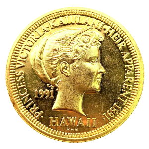 ビクトリア カイウラニ王女 イルカ金貨 ハワイ イエローゴールド 1991年 15.6g 1/2オンス 純金コイン 24金 コレクション Gold