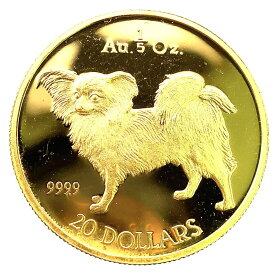 美品 犬金貨 パピヨン犬 クック諸島 1992年 24金 純金 6.2g 1/5オンス コイン コレクション Gold