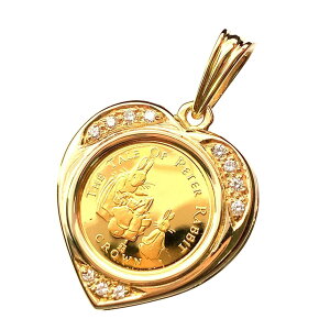 ピーターラビット金貨 ジブラルタル エリザベス女王 ハート 1/25オンス 1994年 5.6g ダイヤモンド K18/24 純金 Gold ペンダントトップ