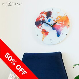 スーパーセール50%オフ【NEXTIME】 掛け時計 おしゃれ 43cm カラフルワールド 8187 華やか 大きめ 静音 静か 世界 地図 デザイン 贈り物 新居 御祝 白 壁掛け 時計 ネクスタイム プレゼント オフィス リビング 寝室 ショップ モダン 新築 ウォールクロック スィープ