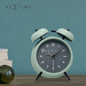 【NEXTIME】置き時計 目覚まし時計 おしゃれ 静音アナログ Golden Hour グリーン ベル 欧州 テーブルクロック 寝室 コンパクト 小さい クール アナログ ダブルベル ライト付き かわいい