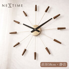 NEXTIME 壁掛け時計 大型 58cm おしゃれ 掛け時計 木製 大きい ゴールド 時計 壁掛け 静音 クロック モダン ネクスタイム 2610br 静か シンプル ミニマル 贈り物 華やか プレゼント 新生活 御祝 リビング オフィス 寝室 新居 50cm 60cm