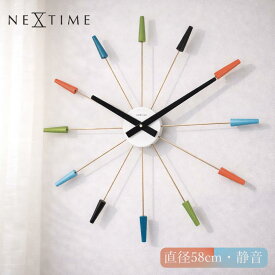 壁掛け時計 大型 58cm おしゃれ 掛け時計【NEXTIME】PLUG INN 58cm デザイン リビング クロック モダン マルチカラー 2610VI 静音 静か シンプル ミニマル 大きめ 贈り物 華やか プレゼント オフィス 寝室 新居 見やすい インテリア ギフト