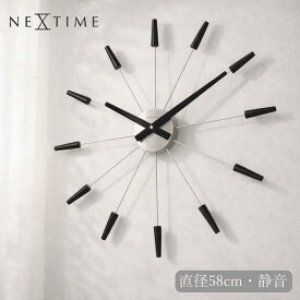 壁掛け時計 大型 58cm おしゃれ 掛け時計【NEXTIME】北欧 モダン 見やすい リビング 新生活 PLUG INN 58cm ブラック レトロ 2610ZW シンプル ミニマル 贈り物 クール プレゼント 御祝 オフィス 寝室 新居 ギフト