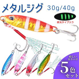 メタルジグ ルアー 釣り具 おすすめ 5個セット ショアジギング イナダ 青物 太刀魚 ヒラメ シーバス 海釣り 夜光 30g 40g B