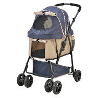 GEX わんわんカート 多頭用DXplus-N デニム柄×ベージュ　6kg以下の小型犬最大4頭(耐荷重:25kg)まで対応