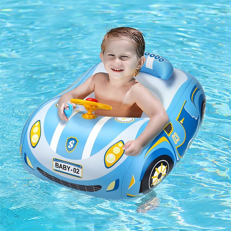 ベビー浮き輪 スーパースポーツカー 赤ちゃん用 足入れ浮き輪 UVカット SPF50  日焼け止め 取り外し可能なサンシェード ベビーフロート 水遊び 12-48ヶ月適用