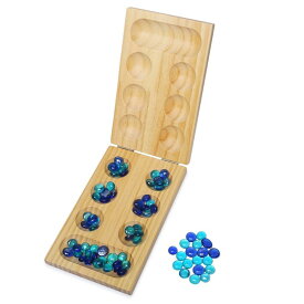 マンカラ ボードゲーム 折りたたみ式木製ゲームボードとマンカラガラスビーズ付き 旅行ゲームのポータブル (木製)