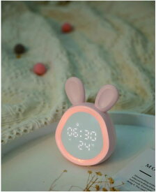 「ラッピング対応」目覚まし時計 子供 卓上 置き時計 こども 女の子 男の子用 デジタル シリコンナイトライト めざまし かわいい うさぎ 優しい光 耳 タッチセンサーUSB充電 子供 クリスマス プレゼント女性 LED 光る