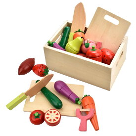 ままごと 木製 おもちゃ 楽しいおままごといっぱいセット マグネット式 サラダ＆フルーツたっぷりセット 木箱入り　新鮮お野菜＆果物　子供　知育玩具