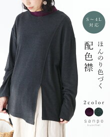 返品交換送料無料 トップス カットソー 【ほんのり色づく 配色襟トップス】長袖 伸縮 起毛 柔らか ゆったり 重ね着 暖か レディース カジュアル かわいい 個性的 どこにもない ゆったり やさしい 30代 40代 50代 60代 sanpo 【b14240ps】
