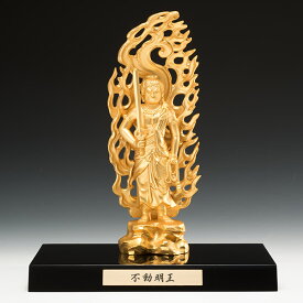 合金製 純金仕上げ 十二支御守本尊 【酉】不動明王 - 牧田秀雲 原型作、高岡銅器製、木製台座・プレート付き