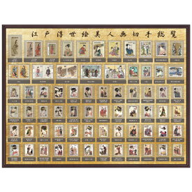 江戸浮世絵美人画切手総覧「全74枚68種」額装セット 専用木製額 切手74枚 日本郵政発行