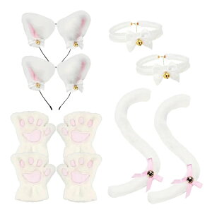 【2点目1000円OFF】白・黒選べる コスプレ 4点セット 衣装 猫 大人 子ども ハロウィン 仮装 コス ねこ 猫耳 カチューシャ チョーカー 首輪 手袋 グローブ しっぽ 尻尾 かわいい 可愛い セット ふ