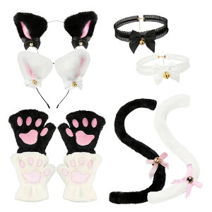 【2点目1000円OFF】白・黒選べる コスプレ 4点セット 衣装 猫 大人 子ども ハロウィン 仮装 コス ねこ 猫耳 カチューシャ チョーカー 首輪 手袋 グローブ しっぽ 尻尾 かわいい 可愛い セット ふ