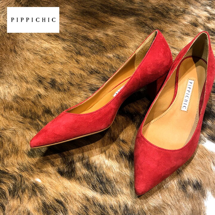PIPPICHIC ポインテッド チャンキーヒールパンプス 