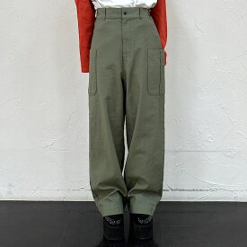 Johnbull ジョンブル スラブバックサテンカーゴパンツ ボトムス Mサイズ 無地 綿100% コットン cotton ポケット cargo pants ゆったり シルエット bottom ボトム ベルトループ ヴィンテージライク 大人可愛い カジュアル Olive White レディース