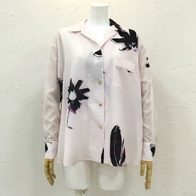 HERENCIA ヘレンチア フラワープリントオープンカラージョーゼットブラウス Flower-print open-collar georgette blouse フリーサイズ ポリエステル トップス シャツ ヴィンテージ ライク 長袖 前開き 羽織り 胸ポケット 金釦 大人可愛い キレイ目 カジュアル レディース