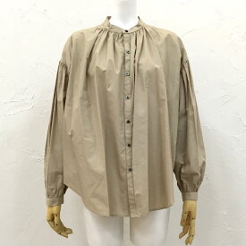 MANON マノン タイプライターアミカルシャツ フリーサイズ 綿 トップス 長袖 blouse シャツ ブラウス ギャザー シワ感 ドライ感 前開き shirt バンドカラー white beige かわいい 上品 お洒落 オシャレ おしゃれ 大人可愛い キレイ目 カジュアル 無地 春 夏 レディース