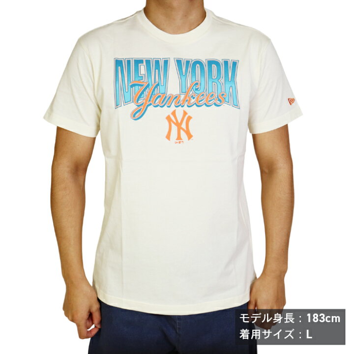 ニューエラ Tシャツ 半袖 メンズ NEW ERA MLB COTTON TEE ニューヨーク ヤンキース NY グラデーション ロゴ プリント Tシャツ 綿100 コットン 白T クロムホワイト アジアサイズ - エススタイル