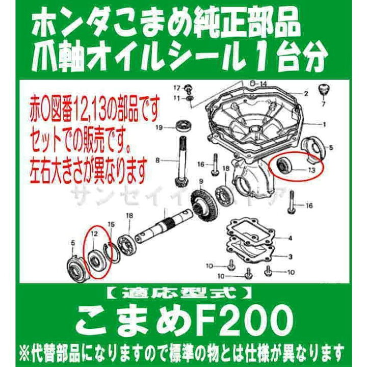 楽天市場】ホンダ こまめ F200用 ロータリー軸 オイルシール 1台分 