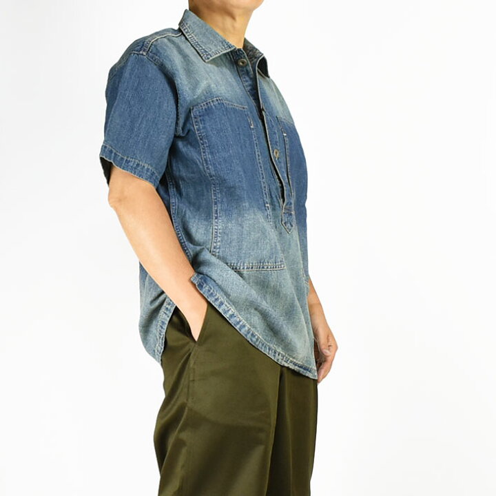 楽天市場 Houston ヒューストン デニム Usn プルオーバーシャツ Denim Usn Pullover Shirts メンズ ミリタリー 半袖シャツ Jeans Sanshin
