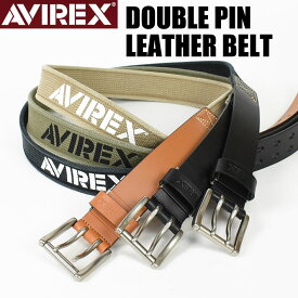 AVIREX アビレックス ダブルピン レザー x コットン コンビネーションベルト ミリタリー 日本製 革ベルト 長さ調節可 AX4204