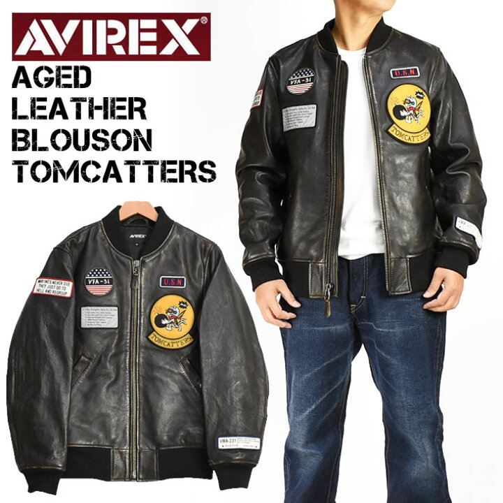 楽天市場】AVIREX アビレックス エイジド レザー ブルゾン トムキャッ 