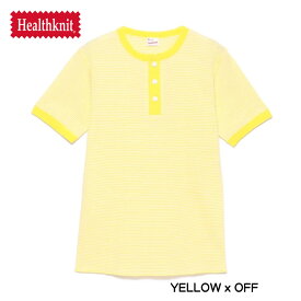 Healthknit ヘルスニット ワッフル 半袖 ヘンリーネックTシャツ 無地 ボーダー メンズ レディース ユニセックス 601S