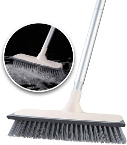 デッキブラシ ランダ掃除用ブラシ ウォータースクレーパー 浴室掃除用ブラシ 掃除用品 清掃用品 2021最新型 2 in 1 水切りワイパー 3段長さ調節可能 掃除用ブラシ タイルブラシ 屋外 プールと