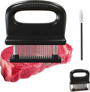 ミートテンダライザー 肉叩き 48刃 肉筋切り器 ミートテンダー 肉 筋切り 筋きり器 手持ち 肉の筋切り器 肉たたき器 洗いやすい ジャガード 調味料が染み込み料理用 肉切り器 洗浄用ブラシ