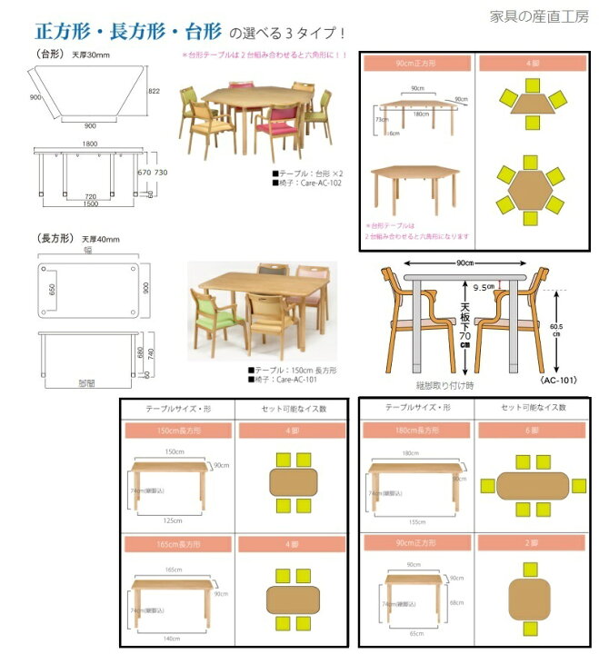 楽天市場】介護用 ダイニング8点セット 180台形テーブル2台 + 肘付き 