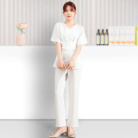 エステ ユニフォーム サロン クリニック 制服 春夏 マッサージ スパ 半袖 パンツ スーツ ホワイト イエロー ピンク