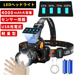 【2024最新進化版】ヘッドライト 充電式 LEDヘッドランプ ヘッド ライト センサー機能 高輝度 3モード 明るい ヘッドランプ ledヘッドライト USB充電式 防水 電池残量表示 アウトドア キャンプ