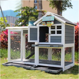 屋外ウサギケージ木製鶏小屋 ウサギケージ うさぎケージ ウサギ小屋 うさぎ小屋 ラビットケージ屋外二層木製チキン小屋 木製小動物 アパートメント フラット換気