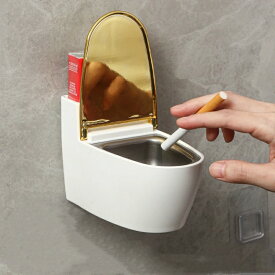 トイレ型灰皿 壁掛け灰皿 カバー付き 収納可能 灰飛散防止灰皿 クリエイティブトイレ灰皿 蓋付きクリエイティブトイレ灰皿 面白いミニトイレ形灰皿 バスルームホームオフィス用多機能灰皿
