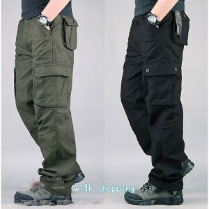 カーゴパンツ メンズ 大きいサイズ ゆったり 綿100% 作業服 8ポケット ボトムス カラーパンツ ズボン ミリタリー 迷彩 無地