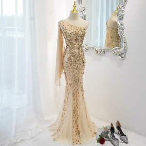 カラードレス ゴールド ワインレッド スパンコール マーメイドドレス ロングドレス フォーマル ファスナー イブニングドレス パーティードレス ワンショルダー