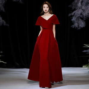 カラードレス カクテルドレス ロングドレス パーティードレス 発表会 演奏会 ステージドレス イブニングドレス ベルベット ファスナー ワインレッド フォーマル