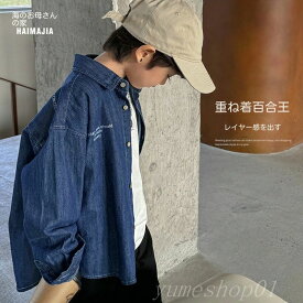 【送料無料】2025男児潮範カウボーイ長袖シャツ子供韓国版子供服上着中大童洋気シャツ