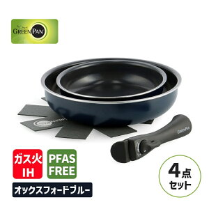 フライパンセット クリックシェフ 4点セット オックスフォードブルー 20cm 26cm ハンドル脱着式タイプ フッ素不使用 IH対応 ガス火対応 セラミックコーティング 取っ手がとれる 食洗機対応 GREE