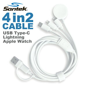 [Santek] 4 in 2 Apple Watch & iPhone[dP[u - Type-CΉ | Apple WatchSV[Y & iPhone 16/15/14/13Ή | @\USBP[u 