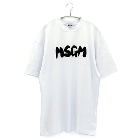 MSGM エムエスジーエム 半袖Tシャツ コットンクルーネック Cotton crewneck t-shirt with new brushed MSGM logo MM201 メンズ シンプル ロゴデザイン ブラック ホワイト