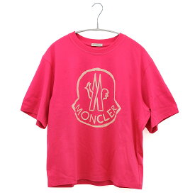 【訳あり】 フロントに汚れあり モンクレール MONCLER 半袖Tシャツ ピンク 手書き風ロゴ ショート丈 コットン 8C00009 829FB レディース
