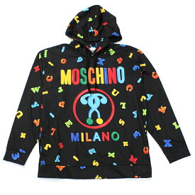 訳あり 全体的に白い毛羽立ちあり モスキーノクチュール MOSCHINO COUTURE プルオーバーパーカー 1710 0253 メンズ フーディー ブラック マルチカラー アルファベット カラフル