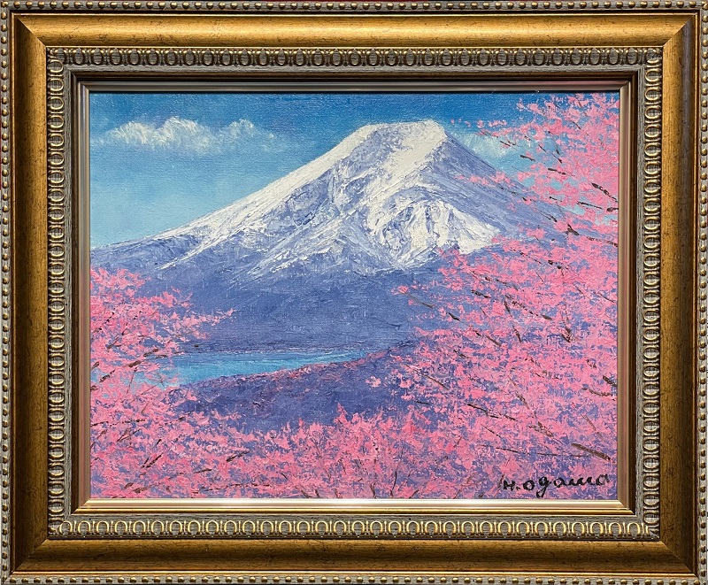 島本良平作 桜と赤富士 油絵額付き 原画一点もの することにしました