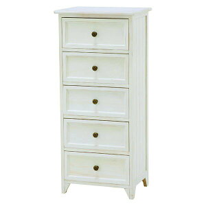 木製ハイチェスト 41幅5段5杯引出し シャビーテイスト ホワイト色(白色) 完成品 小引き出し